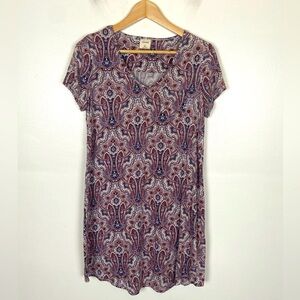 Soma Nightgown Size XS Floral Paisley Soft Knit V-Neck Short Sleeve